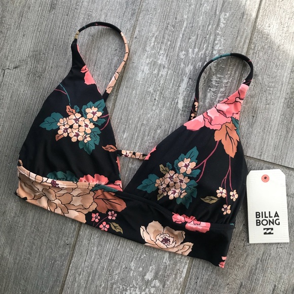 🔥🔥BILLABONG - DARK FLORAL HI NECK BIKINI TOP🔥🔥 - Picture 2 of 6
